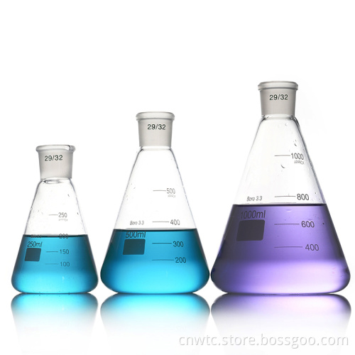 High Borosilicate Glass Flask Volumes: 100ml, 250ml, 500ml, 1000ml, 3000ml